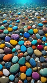 Colorful stones background. Multicolored pebbles texture.Colorful pebbles on the beach in the sea. 3d rendering.