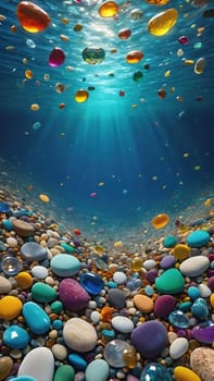 Colorful stones background. Multicolored pebbles texture.Colorful pebbles on the beach in the sea. 3d rendering.