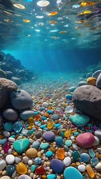 Colorful stones background. Multicolored pebbles texture.Colorful pebbles on the beach in the sea. 3d rendering.