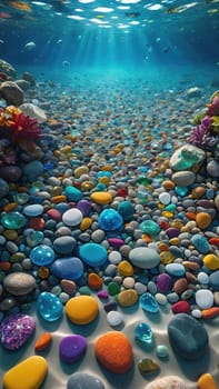 Colorful stones background. Multicolored pebbles texture.Colorful pebbles on the beach in the sea. 3d rendering.