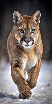 Panther in the forest. Wildlife scene from nature. Big cat.A cougar on the run. Wild animal concept.