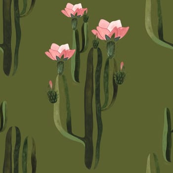 Cacti. Seamless watercolor pattern for wrapping paper, wallpaper and textiles