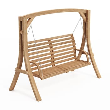 Wooden swinging garden bench isolated on white background. 3D illustration.