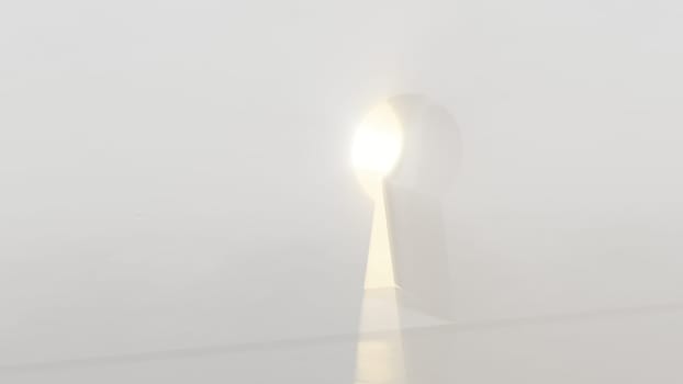 Keyhole in the wall with light. Computer generated 3d render