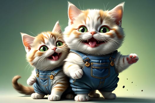 Cute funny cats rejoice and laugh. AI generated image.