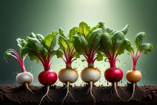 fresh ripe radish growing in the ground .