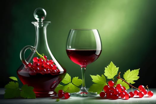 ripe red currant wine in a glass isolated on a green background .