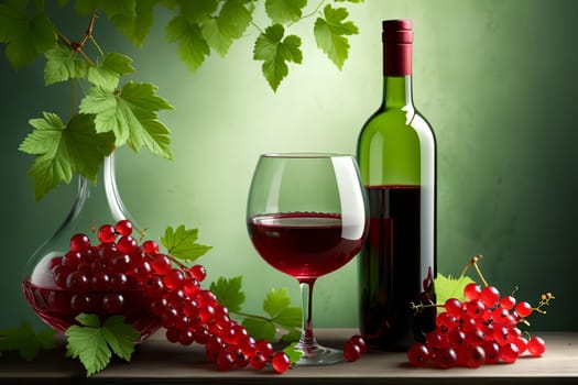 ripe red currant wine in a glass isolated on a green background .