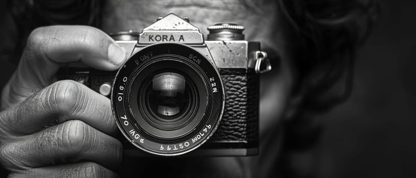 Hand holding a vintage camera, capturing moments and photography as art.