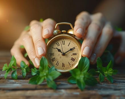 Fingers setting a traditional alarm clock, showcasing the importance of time and routine.