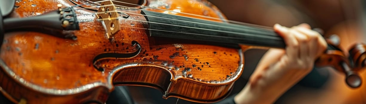Fingers plucking the strings of a violin, capturing the elegance and emotion of classical music.