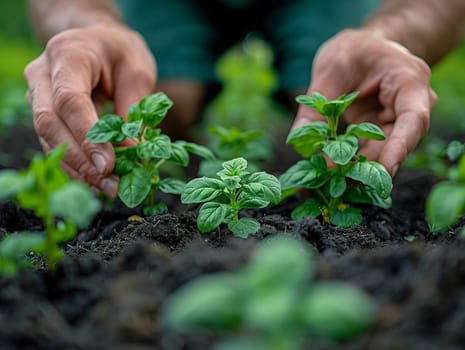 Fingers planting an herb garden, showcasing home gardening and organic living.