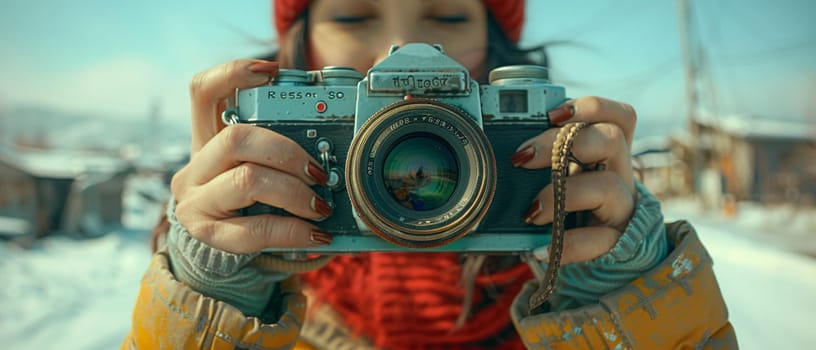 Hand holding a vintage camera, capturing moments and photography as art.