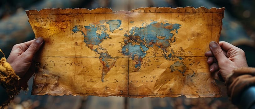 Hand holding an old map, showcasing adventure, history, and exploration.