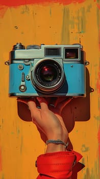 Hand holding a vintage camera, capturing moments and photography as art.