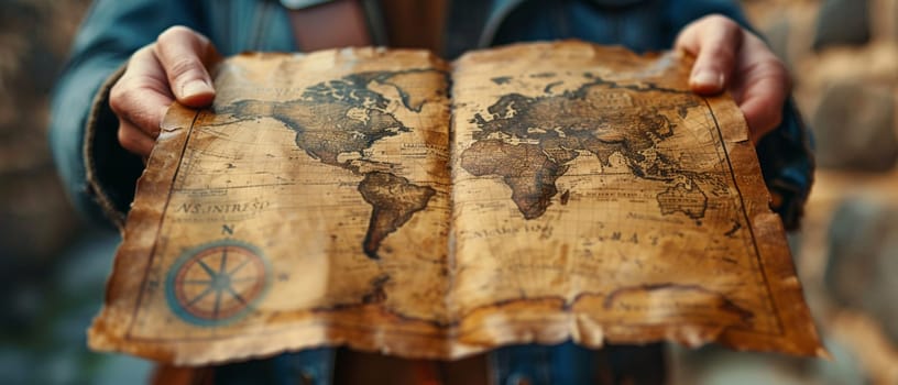 Hand holding an old map, showcasing adventure, history, and exploration.