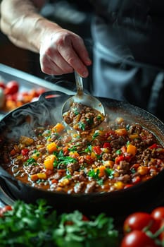 Hand stirring a pot of soup, evoking home cooking and family meals.