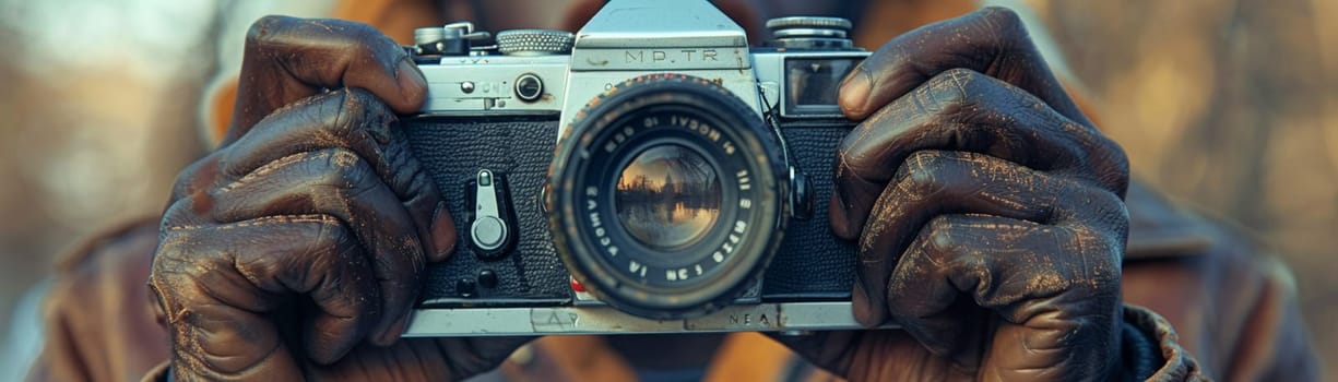 Hand holding a vintage camera, capturing moments and photography as art.