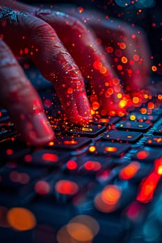 Macro shot of fingers on a laptop keyboard, depicting remote work and technology use.