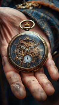 Hand holding an antique pocket watch, representing time, heritage, and memory.