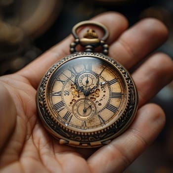 Hand holding an antique pocket watch, representing time, heritage, and memory.