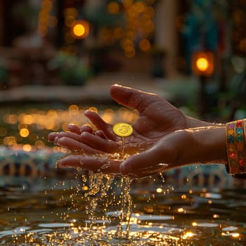 Hand tossing a coin into a fountain, evoking wishes, dreams, and hopeful aspirations.