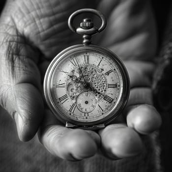 Hand holding an antique pocket watch, representing time, heritage, and memory.