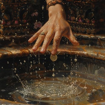 Hand tossing a coin into a fountain, evoking wishes, dreams, and hopeful aspirations.