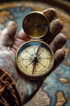 Hand holding a vintage compass, symbolizing direction and adventure in travel.