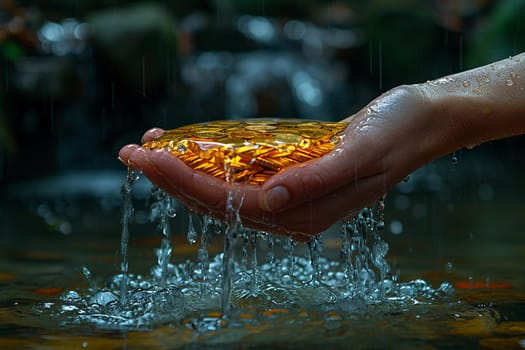 Hand tossing a coin into a fountain, evoking wishes, dreams, and hopeful aspirations.