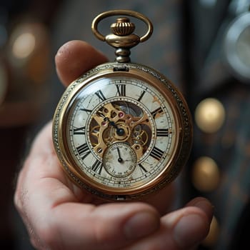Hand holding an antique pocket watch, representing time, heritage, and memory.