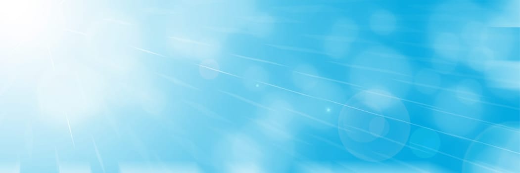 Bokeh photo effect accompanied by exoteric combinations of honeycombs and sun rays on a blue and blue background with flashes of white color.