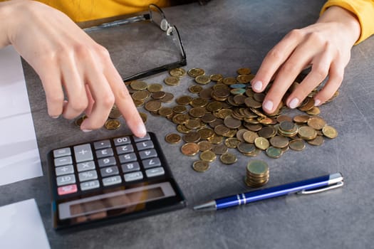 Accurate counting of every penny using a calculator while expenses are increasing.
