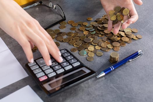 Accurate counting of every penny using a calculator while expenses are increasing.