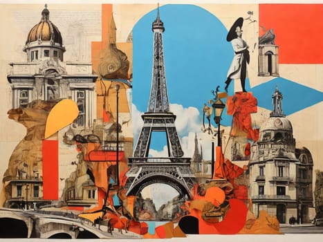 AI generated abstract collage of Paris landmarks in Dadaism style, Dali inspired.