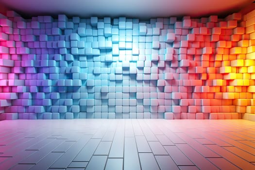 A wall with huge pixels and cubes of different colors. Abstract background.