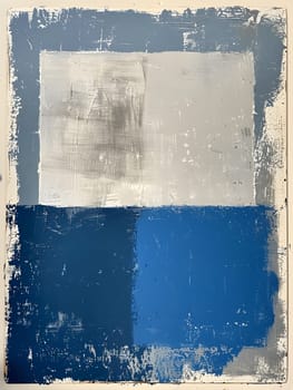 An electric blue and white painting featuring a square in the center, with fluid paint creating a glassy effect. The transparent material adds depth to the pattern of tints and shades