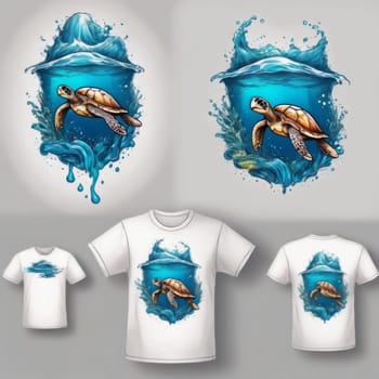 Turtle swimming in water on white t-shirt. For fashion, clothing design, animal themed clothing advertising, simply as illustration for interesting clothing style, Tshirt print, tourism