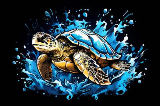 Turtle swimming in ocean, peacefully navigates its underwater world. For Tshirt design, fashion, clothing design, posters, postcards, other merchandise with marine theme, childrens books, tourism