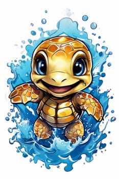 Turtle swimming in ocean, peacefully navigates its underwater world. For Tshirt design, fashion, clothing design, posters, postcards, other merchandise with marine theme, childrens books, tourism