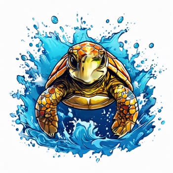 Turtle swimming in ocean, peacefully navigates its underwater world. For Tshirt design, fashion, clothing design, posters, postcards, other merchandise with marine theme, childrens books, tourism