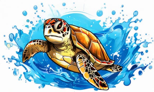 Turtle swimming in ocean, peacefully navigates its underwater world. For Tshirt design, fashion, clothing design, posters, postcards, other merchandise with marine theme, childrens books, tourism