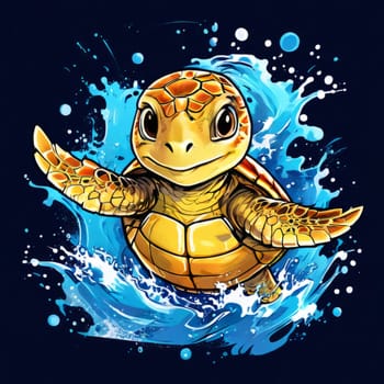 Turtle swimming in ocean, peacefully navigates its underwater world. For Tshirt design, fashion, clothing design, posters, postcards, other merchandise with marine theme, childrens books, tourism