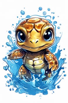 Turtle swimming in ocean, peacefully navigates its underwater world. For Tshirt design, fashion, clothing design, posters, postcards, other merchandise with marine theme, childrens books, tourism