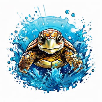 Turtle swimming in ocean, peacefully navigates its underwater world. For Tshirt design, fashion, clothing design, posters, postcards, other merchandise with marine theme, childrens books, tourism