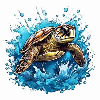 Turtle swimming in ocean, peacefully navigates its underwater world. For Tshirt design, fashion, clothing design, posters, postcards, other merchandise with marine theme, childrens books, tourism