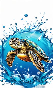 Turtle swimming in ocean, peacefully navigates its underwater world. For Tshirt design, fashion, clothing design, posters, postcards, other merchandise with marine theme, childrens books, tourism