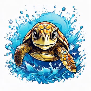 Turtle swimming in ocean, peacefully navigates its underwater world. For Tshirt design, fashion, clothing design, posters, postcards, other merchandise with marine theme, childrens books, tourism