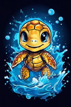 Turtle swimming in ocean, peacefully navigates its underwater world. For Tshirt design, fashion, clothing design, posters, postcards, other merchandise with marine theme, childrens books, tourism