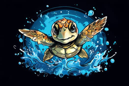 Turtle swimming in ocean, peacefully navigates its underwater world. For Tshirt design, fashion, clothing design, posters, postcards, other merchandise with marine theme, childrens books, tourism